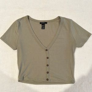 Forever 21 green button down crop top - medium